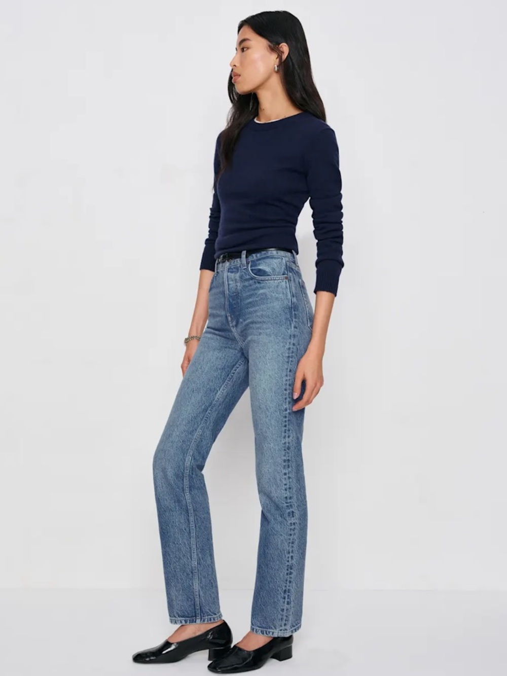 REFORMATION Cynthia High Rise Straight Jeans Size 23 NWT Colorado Blue Wash - Picture 3 of 13